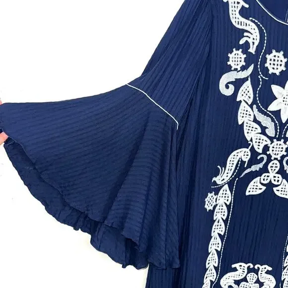 MSSP Max Studio Navy Blue White Embroidered Floral Marielle Mini Dress Size XL - Picture 6 of 13